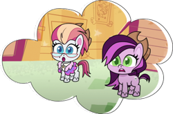 Size: 490x324 | Tagged: safe, derpibooru import, earth pony, g4.5, my little pony: pony life, princess probz, 2d, blue eyes, bubble, glasses, green eyes, lilith, official, shocked, simple background, standing, surprised, transparent background