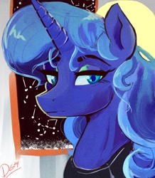 Size: 1000x1149 | Tagged: safe, artist:thelunarmoon, derpibooru import, princess luna, alicorn, pony, g4, bust, constellation, female, lidded eyes, looking at you, mare, signature, solo, sternocleidomastoid