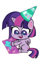 Size: 349x488 | Tagged: safe, derpibooru import, edit, edited screencap, screencap, twilight sparkle, twilight sparkle (alicorn), alicorn, pony, don't look a .gif horse in the mouth, g4.5, my little pony: pony life, female, hat, mare, party hat, simple background, solo, transparent background