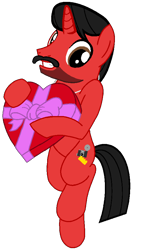 Size: 524x922 | Tagged: safe, artist:mickey1909, derpibooru import, oc, oc only, oc:mickey motion, unicorn, box of chocolates, holiday, male, simple background, solo, transparent background, valentine's day