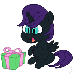 Size: 1024x1024 | Tagged: safe, artist:blackcat, derpibooru import, oc, oc only, oc:nyx, alicorn, colored, flat colors, low quality, present, simple background, solo, transparent background