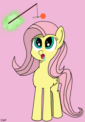 Size: 1467x2104 | Tagged: safe, artist:carl pony, derpibooru import, fluttershy, pegasus, pony, g4, candy, carrot on a stick, cute, drool, eyes on the prize, food, levitation, lollipop, magic, magic aura, open mouth, simple background, slaver, smiling, solo, telekinesis