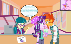 Size: 5592x3511 | Tagged: safe, juniper montage, spike, starlight glimmer, sunburst, human, better together, equestria girls, mirror magic, bedroom eyes, dialogue, equestria girls-ified, female, grapes, ice cream, ice cream parlor, licking, male, micro, shipping, shrinking, soft vore, sparlight, speech bubble, starburst, straight, tiny, tongue, tongue out