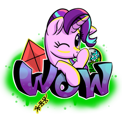 Size: 2480x2480 | Tagged: safe, artist:stellardust, derpibooru import, phyllis, starlight glimmer, pony, unicorn, g4, boop, bust, digital art, female, geode, graffiti, high res, kite, looking at you, mare, meme, one eye closed, potted plant, self-boop, simple background, solo, transparent background, wink, winking at you, wow! glimmer