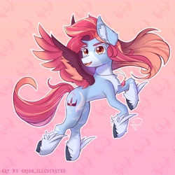 Size: 5000x5000 | Tagged: safe, artist:orion_illustrates, derpibooru import, oc, oc only, oc:coral cloudbloom, pegasus, pony, comic:tales of the unseen, chest fluff, coat markings, colored hooves, colored wings, colored wingtips, concave belly, countershading, ear fluff, ears, female, flying, hooves in air, jewelry, mare, multicolored mane, multicolored tail, necklace, open mouth, open smile, pale belly, pegasus oc, simple background, slender, smiling, solo, spread wings, tail, thin, unshorn fetlocks, wings
