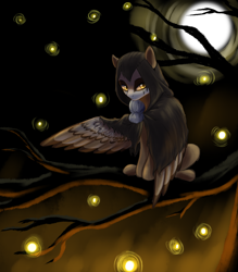 Size: 1120x1280 | Tagged: safe, artist:n0thingbutath0ught, derpibooru import, oc, oc only, pegasus, hood, makeup, moon, night, sitting in a tree, solo, tree, tree branch