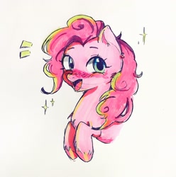 Size: 2032x2048 | Tagged: safe, artist:kinokoo_san, derpibooru import, pinkie pie, earth pony, pony, g4, blushing, emanata, open mouth, simple background, solo, traditional art, white background