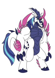 Size: 1000x1414 | Tagged: safe, artist:zetikoopa, derpibooru import, shining armor, g4, alternate color palette, corrupted, male, rainbow of darkness, simple background, solo, species swap, transparent background