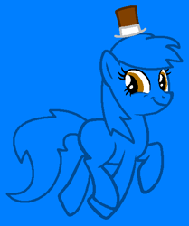 Size: 442x528 | Tagged: safe, artist:beanbases, artist:spitfirethepegasusfan39, derpibooru import, earth pony, pony, g4, adult blank flank, base used, blank flank, blue background, clothes, hat, male, mr. busy, mr. men, mr. men little miss, ponified, simple background, smiling, solo, species swap, stallion, trotting