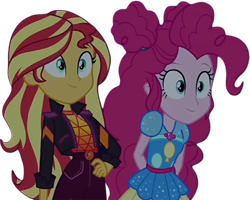 Size: 3144x2520 | Tagged: safe, derpibooru import, edit, edited screencap, editor:homersimpson1983, screencap, pinkie pie, sunset shimmer, human, equestria girls, g4, background removed, duo, female, not a vector, simple background, transparent background