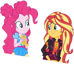 Size: 2918x2520 | Tagged: safe, derpibooru import, edit, edited screencap, editor:homersimpson1983, screencap, pinkie pie, sunset shimmer, human, equestria girls, g4, background removed, cute, diapinkes, duo, female, not a vector, shimmerbetes, simple background, transparent background
