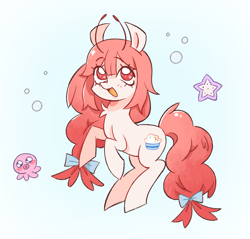 Size: 1280x1226 | Tagged: safe, artist:luckdevil, derpibooru import, oc, oc only, earth pony, pony, antennae, bipedal, blushing, bow, bubble, cutie mark, earth pony oc, female, hair bow, league of legends, mare, open mouth, open smile, ponysona, ponytail, raised hoof, raised leg, smiling, sona, tail, tail bow, wingding eyes