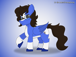 Size: 4200x3150 | Tagged: safe, artist:alejandrogmj, derpibooru import, oc, oc only, pegasus, pony, glasses, gradient background, looking at you, pegasus oc, raised hoof, raised leg, solo