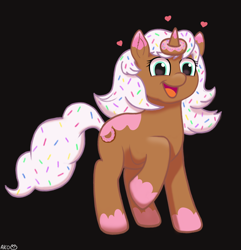 Size: 5300x5500 | Tagged: safe, artist:alcosaurus, derpibooru import, oc, oc only, oc:donut daydream, pony, unicorn, absurd resolution, heart, open mouth, open smile, raised hoof, raised leg, simple background, smiling, solo