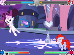 Size: 628x472 | Tagged: safe, derpibooru import, rarity, earth pony, unicorn, fighting is magic, g4, crystal empire, faith, game screencap, scooter (character)