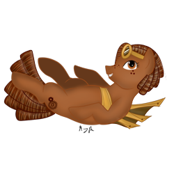 Size: 800x800 | Tagged: safe, artist:shadowfoxnjp, derpibooru import, oc, oc only, oc:ramona_cogwright, earth pony, pony, artificial wings, augmented, brown eyes, brown fur, brown hair, dreadlocks, female, freckles, goggles, goggles on head, lying down, mechanical wing, side view, simple background, smiling, solo, steampunk, transparent background, wings