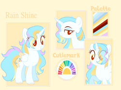 Size: 5568x4112 | Tagged: safe, artist:rainbows-skies, derpibooru import, oc, oc:rain shine, alicorn, pony, colored wings, female, mare, reference sheet, solo, two toned wings, wings