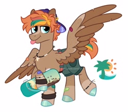 Size: 1895x1660 | Tagged: safe, artist:pink-pone, derpibooru import, oc, oc:summer vibes, pegasus, pony, backwards ballcap, baseball cap, cap, clothes, hat, male, shorts, simple background, skateboard, solo, stallion, tongue, tongue out, white background