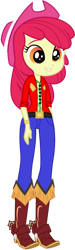 Size: 541x1800 | Tagged: safe, artist:ajosterio, derpibooru import, apple bloom, equestria girls, g4, belt, boots, clothes, cowboy boots, cowboy hat, cowgirl, cowgirl outfit, denim, hat, high heel boots, jeans, pants, shoes, simple background, solo, spurs, stetson, transparent background