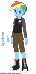 Size: 193x390 | Tagged: safe, artist:ameyal, derpibooru import, rainbow blitz, rainbow dash, equestria girls, g4, boots, clothes, cutie mark on clothes, equestria guys, male, pants, rule 63, shirt, shoes, simple background, solo, spectrum rush, transparent background, wrong name