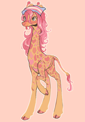 Size: 1158x1668 | Tagged: safe, artist:onionpwder, derpibooru import, fluttershy, giraffe, g4, :p, bandana, giraffied, pink background, pride, pride flag, simple background, solo, species swap, tongue, tongue out, trans fluttershy, transgender, transgender pride flag