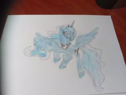 Size: 3264x2448 | Tagged: safe, artist:serega2009, derpibooru import, princess luna, alicorn, drawing, paper, solo, traditional art