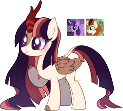 Size: 2030x1824 | Tagged: safe, artist:posey-11, derpibooru import, autumn blaze, twilight sparkle, twilight sparkle (alicorn), oc, alicorn, hybrid, kirincorn, magical lesbian spawn, offspring, parent:autumn blaze, parent:twilight sparkle, simple background, transparent background