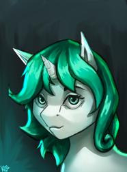 Size: 1500x2019 | Tagged: safe, artist:vezja, derpibooru import, oc, oc only, pony, unicorn, bust, female, horn, looking at you, mare, portrait, smiling, unicorn oc