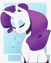 Size: 1045x1280 | Tagged: safe, artist:raljoy, derpibooru import, rarity, pony, unicorn, g4, 2022, eyes closed, female, mare, rarity's cutie mark, signature, smiling, solo