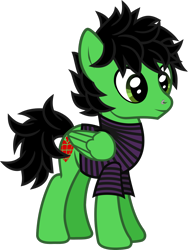 Size: 986x1312 | Tagged: safe, artist:lightningbolt, derpibooru exclusive, derpibooru import, pegasus, pony, .svg available, billie joe armstrong, eyeliner, folded wings, green day, makeup, nose piercing, piercing, ponified, show accurate, simple background, smiling, solo, species swap, standing, svg, transparent background, vector, wings