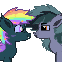 Size: 250x250 | Tagged: safe, artist:sp3ctrum-ii, derpibooru import, oc, oc only, oc:prism star, oc:scrimmy, bat pony, animated, commission, cute, cute little fangs, fangs, gay, gif, male, nuzzling, simple background, transparent background