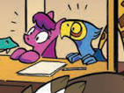 Size: 141x106 | Tagged: safe, artist:andypriceart, derpibooru import, idw, anthro, bird, parrot, pony, g4, my little pony: the movie, spoiler:comic, spoiler:comic61, avian, comic, convocation of the creatures, female, male, official comic, ornithian, unnamed character, unnamed ornithian, unnamed pony
