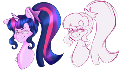 Size: 2910x1668 | Tagged: safe, artist:shqnnyhere, derpibooru import, sci-twi, twilight sparkle, pony, unicorn, g4, bust, doodle, equestria girls ponified, glasses, one eye closed, ponified, simple background, solo, species swap, transparent background, wink