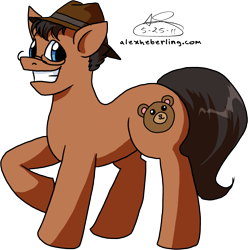 Size: 2095x2115 | Tagged: dead source, safe, artist:alex-heberling, derpibooru import, earth pony, pony, atop the fourth wall, glasses, grin, hat, linkara, male, ponified, raised hoof, raised leg, simple background, smiling, solo, species swap, stallion, transparent background