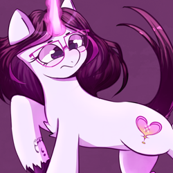 Size: 2000x2000 | Tagged: safe, derpibooru import, oc, oc only, unicorn, glasses, glowing, glowing horn, horn, purple background, simple background, solo