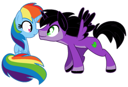 Size: 1083x738 | Tagged: safe, artist:amporaaffiliator, artist:espie, artist:sori-adopts-n-bases, artist:taionafan369, derpibooru import, editor:taionafan369, rainbow dash, oc, oc:skywind, alicorn, pegasus, pony, series:the next generation, series:the nyxian alliance, g4, alicorn oc, alicornified, base artist:amporaaffiliator, base artist:sori-adopts-n-bases, base used, base:amporaaffiliator, base:sori-adopts-n-bases, canon x oc, duo, duo male and female, female, horn, husband and wife, male, male and female, mare, married couple, pegasus oc, prince and princess, race swap, rainbowcorn, ship:skydash, shipping, simple background, skycorn, skywicorn, stallion, stallion oc, straight, transparent background, wings