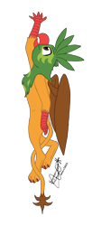 Size: 2497x6144 | Tagged: safe, artist:summerium, derpibooru import, oc, oc only, oc:kalimu, griffon, hybrid, parrot, beak, claws, flying, male, parrot griffon, simple background, smiling, solo, talons, transparent background