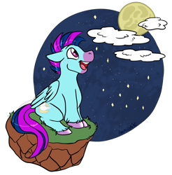 Size: 1259x1280 | Tagged: safe, artist:amanda, derpibooru import, oc, oc only, pegasus, pony, moon, night, open mouth, open smile, simple background, sitting, smiling, solo, transparent background, unshorn fetlocks