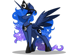 Size: 2160x1620 | Tagged: safe, artist:sketchashley, derpibooru import, princess luna, alicorn, pony, g4, crown, ethereal mane, eyeshadow, female, jewelry, looking at you, makeup, mare, regalia, simple background, solo, spread wings, standing, starry mane, transparent background, wings