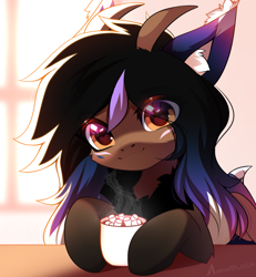 Size: 1165x1262 | Tagged: safe, alternate version, artist:airiniblock, derpibooru import, oc, oc only, oc:alexus nictivia, pony, alternate character, chocolate, commission, cute, ear fluff, ears, eye clipping through hair, eyebrows, eyebrows visible through hair, food, heart, heart eyes, hot chocolate, icon, marshmallow, morning, patreon, patreon reward, solo, wingding eyes, ych result