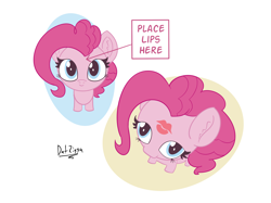 Size: 3644x2731 | Tagged: safe, artist:datzigga, derpibooru import, pinkie pie, earth pony, pony, g4, chibi, kiss mark, lipstick, meme, solo