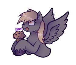 Size: 4134x3541 | Tagged: safe, artist:mxmx fw, derpibooru import, derpy hooves, pegasus, pony, g4, chest fluff, cute, derpabetes, food, happy, muffin, simple background, solo, spread wings, sticker, tongue, tongue out, transparent background, unshorn fetlocks, wings