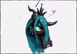 Size: 4096x2896 | Tagged: safe, artist:phutashi, derpibooru import, queen chrysalis, changeling, changeling queen, g4, blushing, bust, eyeshadow, female, heart, lidded eyes, makeup, simple background, smiling, solo, white background