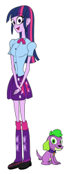 Size: 1280x3185 | Tagged: safe, artist:artthriller94, derpibooru import, spike, spike the regular dog, twilight sparkle, dog, equestria girls, g4, clothes, leg warmers, simple background, skirt, style emulation, transparent background, vivziepop