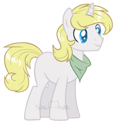 Size: 1349x1425 | Tagged: safe, artist:sinamuna, derpibooru import, oc, oc only, oc:flurry canvas, pony, unicorn, au:equuis, bandana, base used, blonde, blonde hair, blue eyes, male, redesign, smiling, solo, stallion