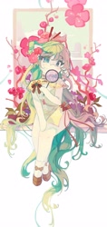 Size: 1927x4096 | Tagged: safe, artist:saxopi, derpibooru import, oc, oc only, earth pony, semi-anthro, chinese new year, clothes, dress, eyebrows, eyebrows visible through hair, female, flower, lunar new year, mare, simple background, sitting, solo, white background