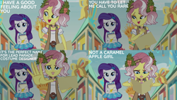 Size: 2000x1125 | Tagged: safe, derpibooru import, edit, edited screencap, editor:quoterific, screencap, rarity, vignette valencia, better together, equestria girls, g4, rollercoaster of friendship, rarity peplum dress