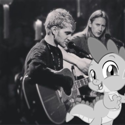 Size: 379x379 | Tagged: safe, artist:zebediah hernandez, derpibooru import, spike, human, g4, alice in chains, grunge, guitar, irl, irl human, jerry cantrell, layne staley, musical instrument, photo, shitposting