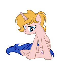 Size: 4645x4570 | Tagged: safe, artist:equestria secret guard, derpibooru import, oc, oc only, oc:milia, alicorn, pony, alicorn oc, annoyed, belly button, female, horn, mare, pony oc, simple background, sitting, transparent background, unhappy, wings