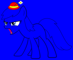 Size: 1178x973 | Tagged: safe, artist:raini-bases, artist:spitfirethepegasusfan39, derpibooru import, earth pony, pony, g4, adult blank flank, angry, base used, blank flank, blue background, bossy, clothes, female, flower, flower on hat, grumpy, hat, little miss, little miss bossy, mare, mr. men, mr. men little miss, narrowed eyes, ponified, simple background, solo, species swap